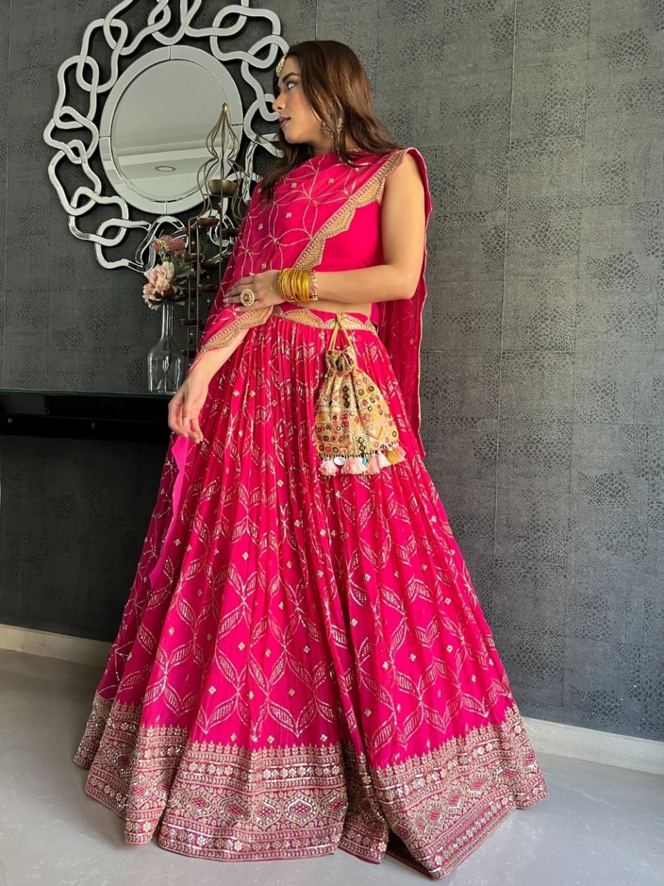 Latest pink color designer lehenga choli at affordable price