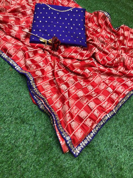 BEAUTIFUL RED BANGLORI SILK SAREE WITH EMBROIDERY WORK - Joshindia