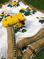 buy white and green printed saree online - Joshindia