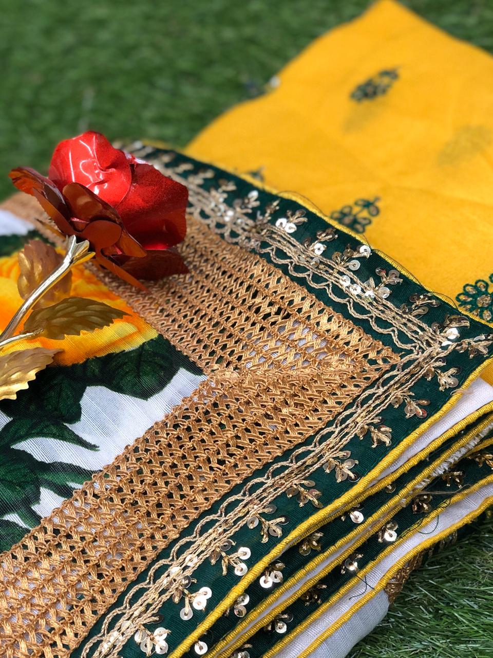 buy white and green printed saree online - Joshindia