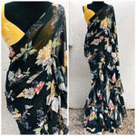 Trending Black Color Ruffle Border Georgette Designer Saree - Joshindia