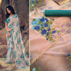 Latest Sky Blue Color Georgette Pearl Lace Saree - Joshindia