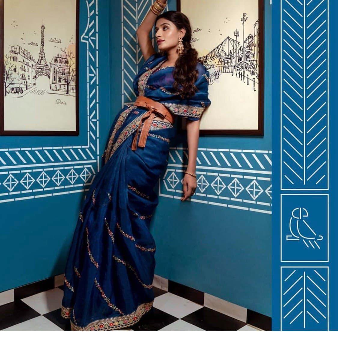 Trending blue color saree for wedding look buy now