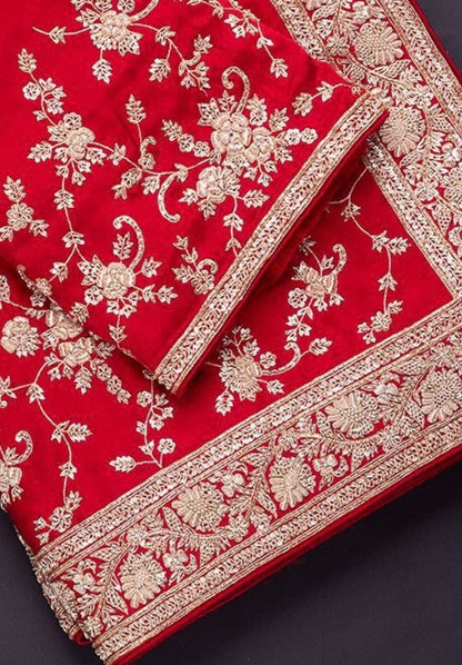 Red color trending saree for wedding look buy now