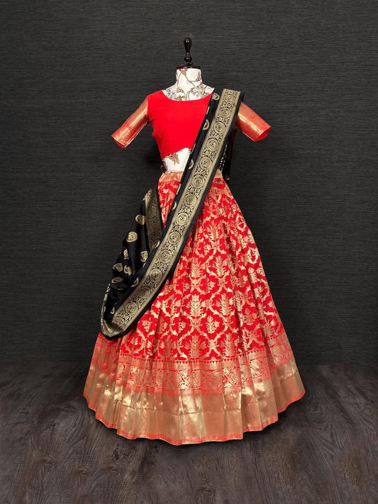 Amazing red color banarasi lehenga choli for traditional look