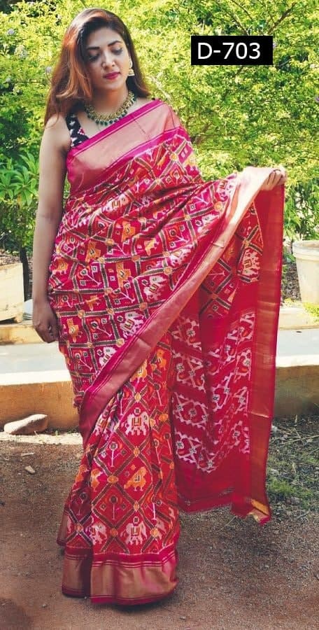 designer double ikkat pure pattu Sarees online - Joshindia