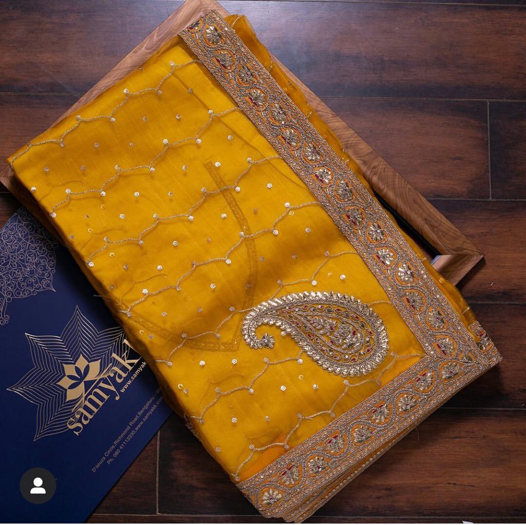 Gorgeous blue and yellow color saree for partywear look - Joshindia