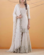 Trending white color georgette sharara suit for best looks - Joshindia