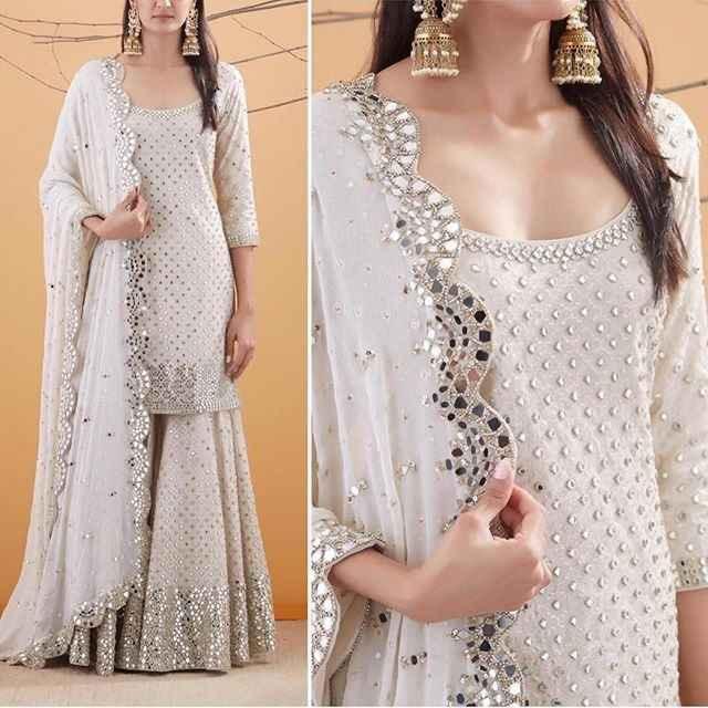 Trending white color georgette sharara suit for best looks