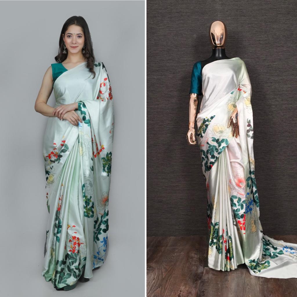 Floral Digital printed Beautiful printed saree buy now - Joshindia