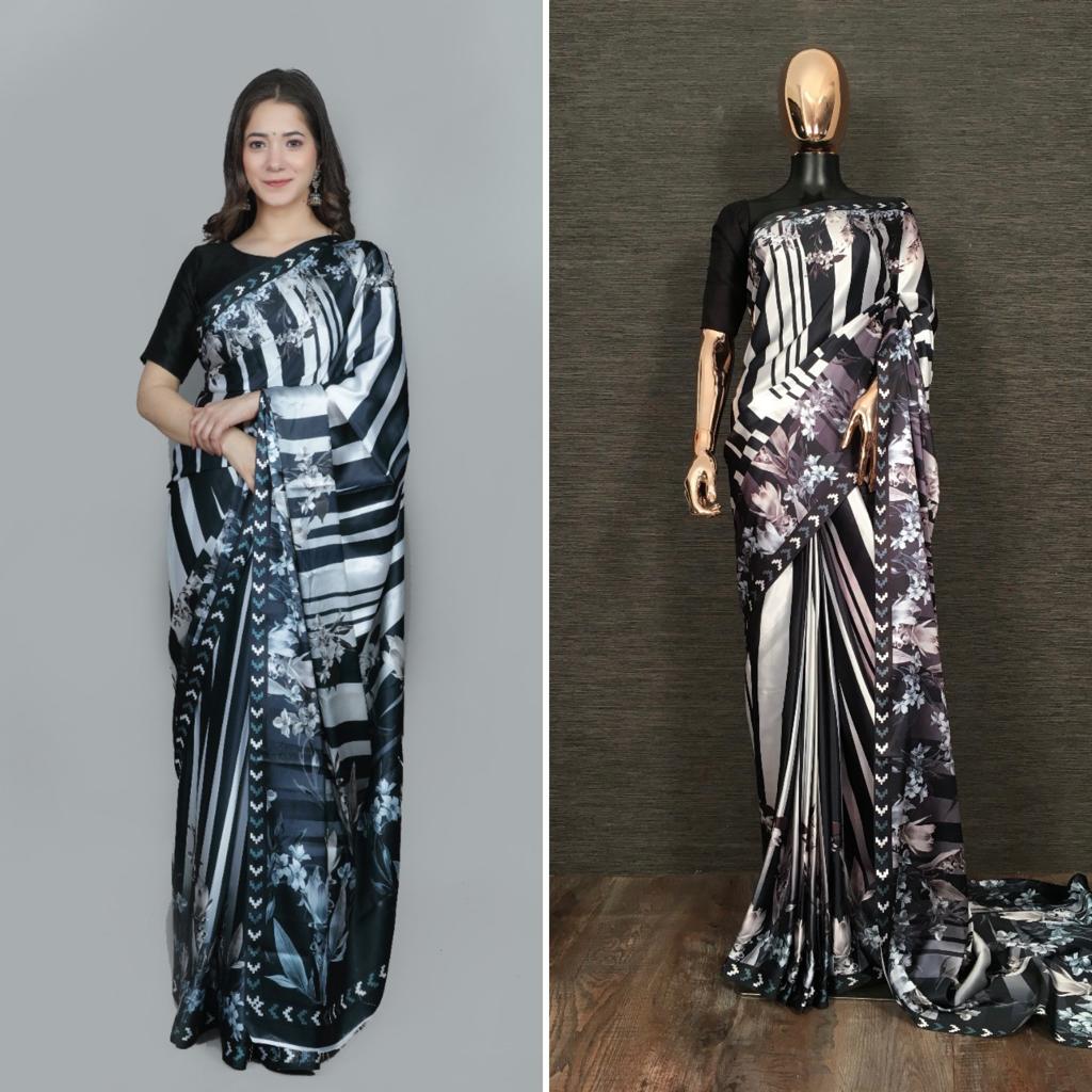 Floral Digital printed Beautiful printed saree buy now - Joshindia