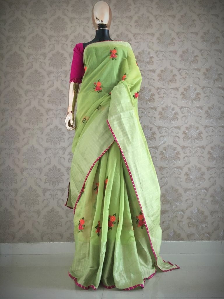 Beautiful cotton silk  saree with fancy lace and weaving patta