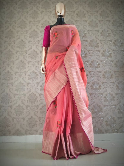 Beautiful cotton silk  saree with fancy lace and weaving patta