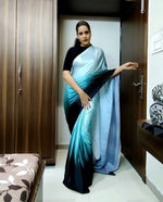 Heavy sky blue color Ready To Wear Saree at affordable rate - Joshindia