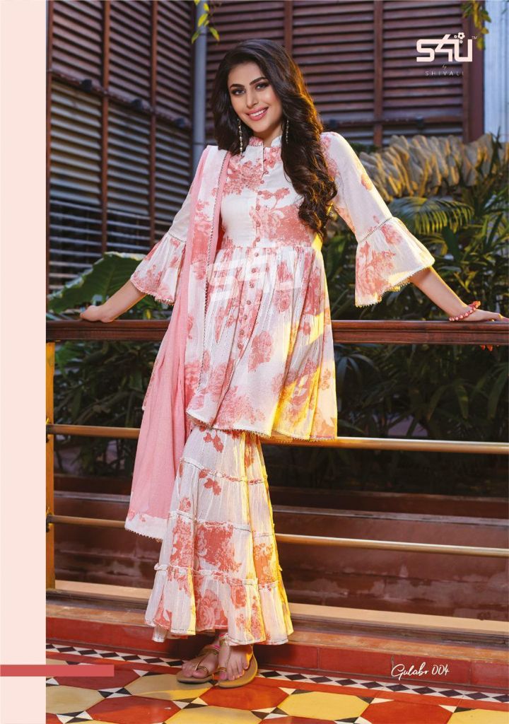 Latest pink and white sharara suit buy now - Joshindia