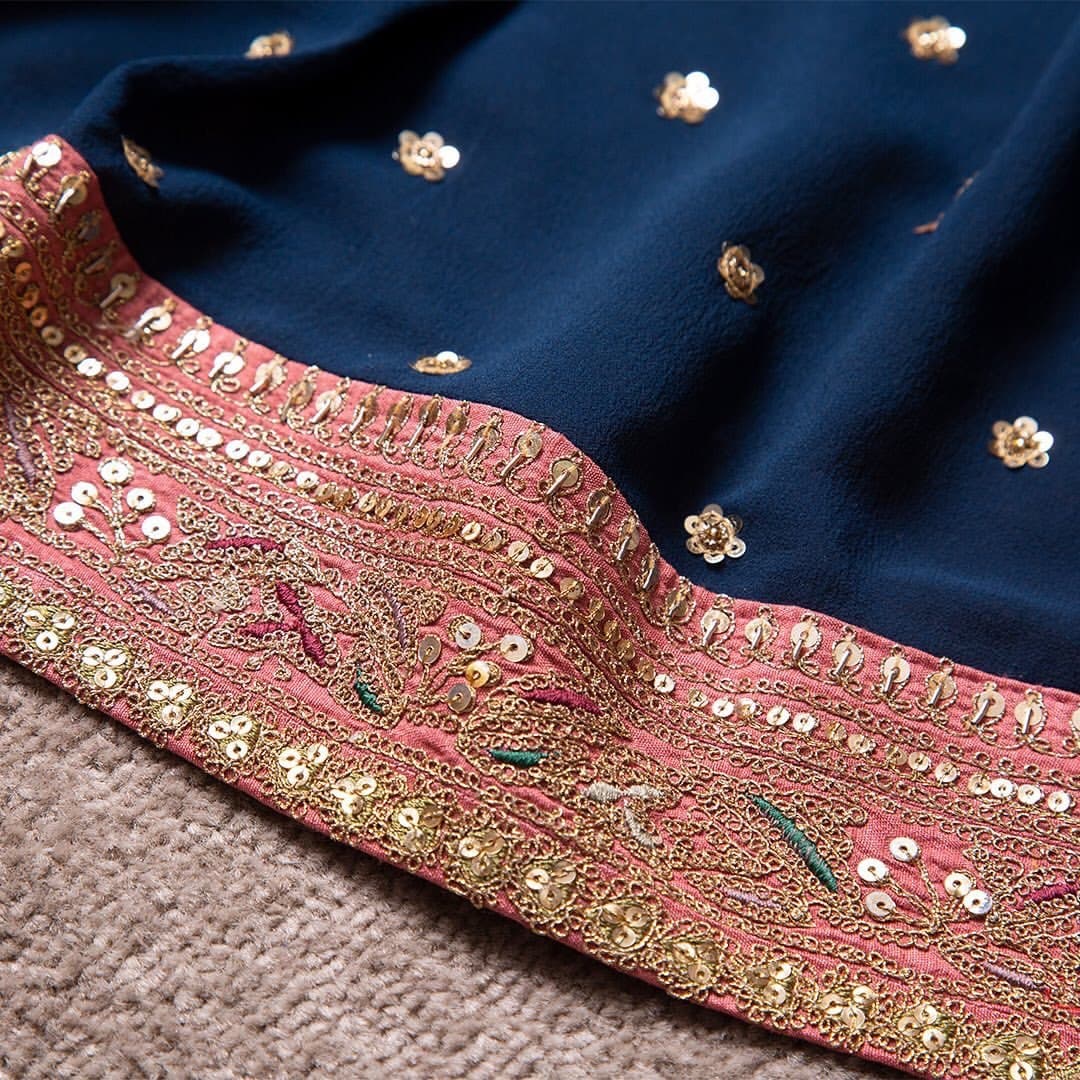 Trendy blue color designer saree at affordable rate