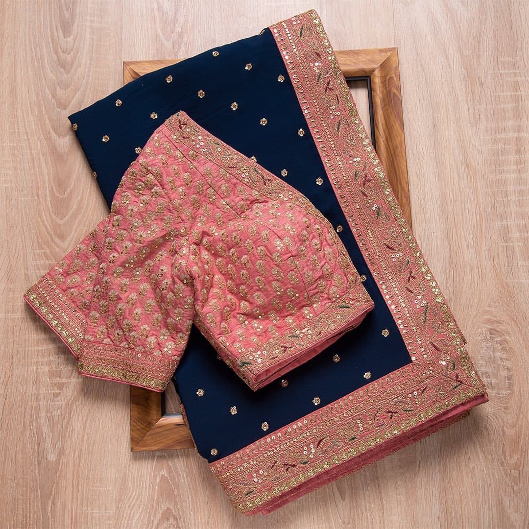 Trendy blue color designer saree at affordable rate - Joshindia