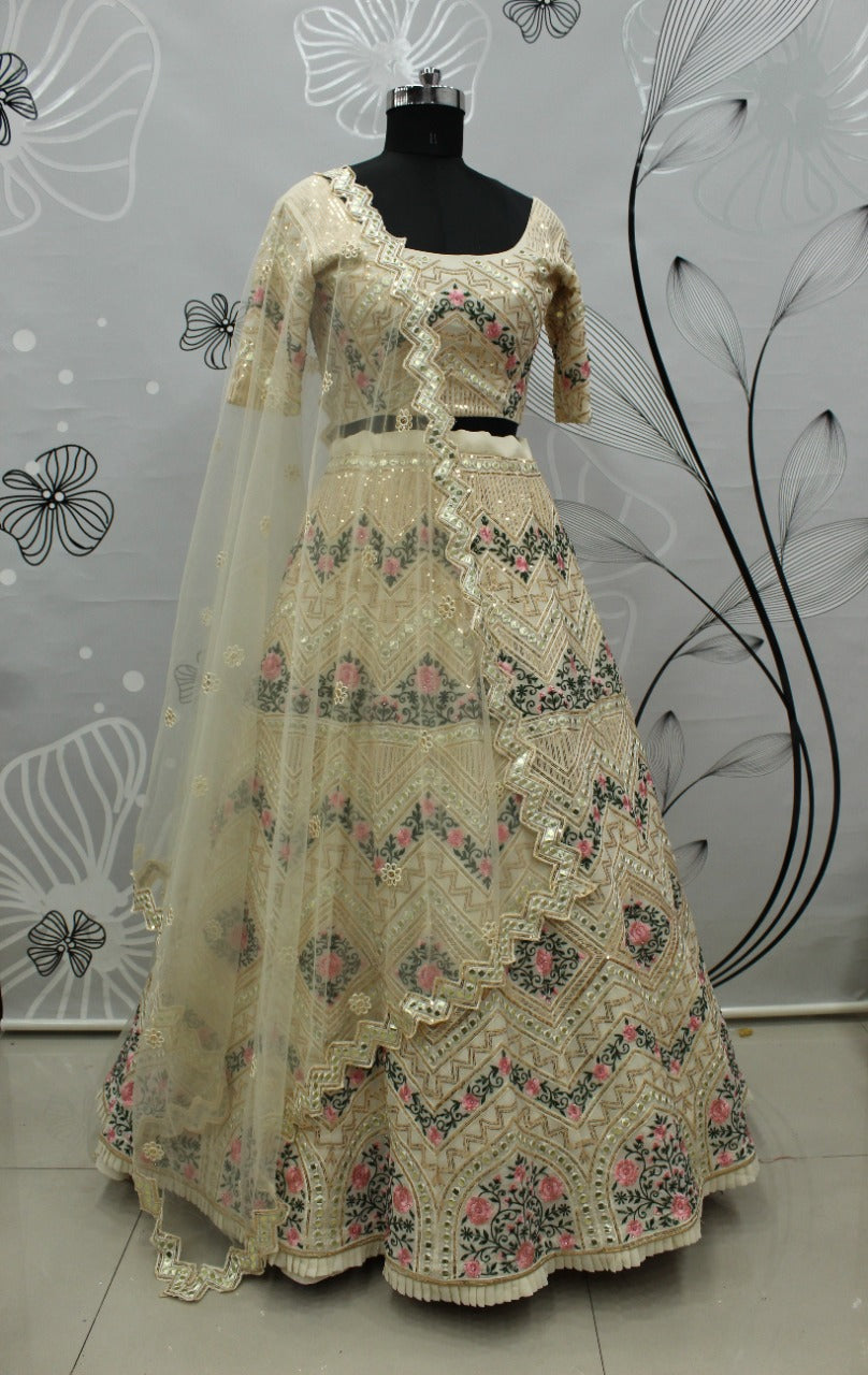 Beige color heavy designer lehenga for wedding functions - Joshindia