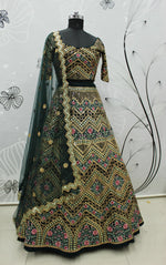 Dark Green color heavy designer lehenga for wedding functions - Joshindia