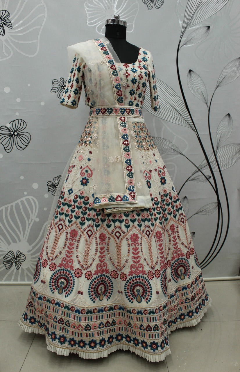 Pearl White color heavy designer lehenga for wedding functions - Joshindia