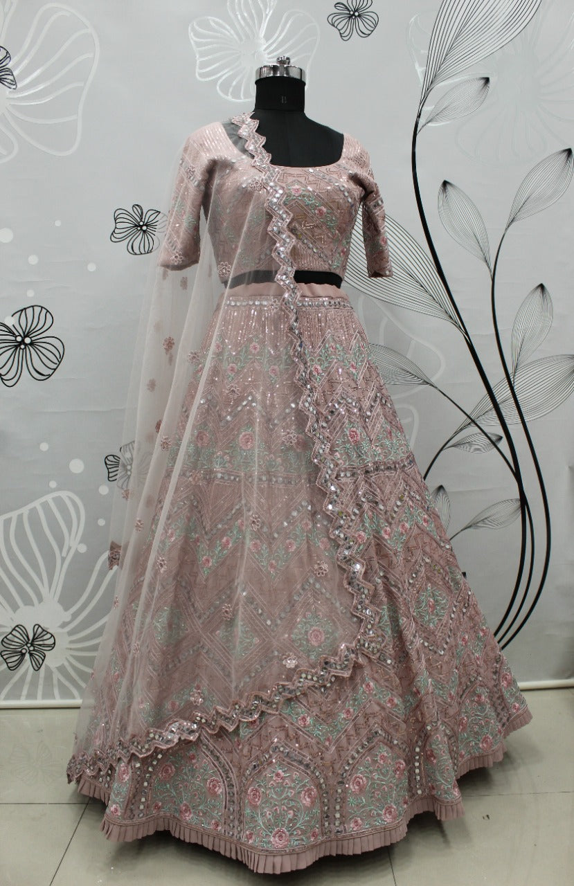 Pastle pink color heavy designer lehenga for wedding functions - Joshindia
