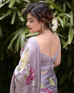 Trending lilac color satin silk saree with hand work buy now - Joshindia