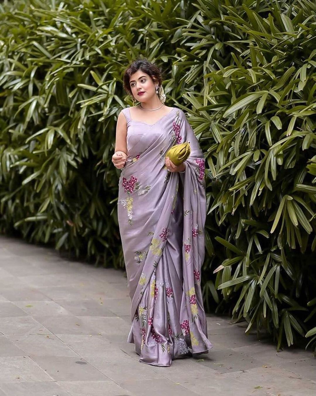 Trending lilac color satin silk saree with hand work buy now - Joshindia