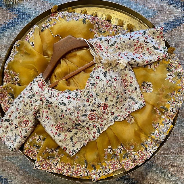 Yellow color heavy designer saree for rich look - Joshindia