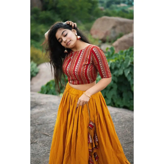 Yellow color cotton lehenga choli for partywear at best rate