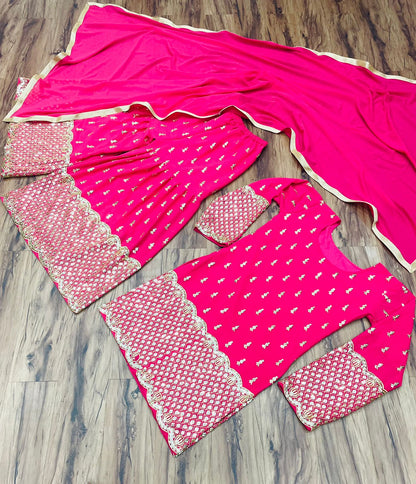 Pink color designer sharara suit for wedding functions