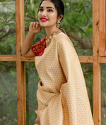 Claasy golden and red silk saree at affordable price - Joshindia