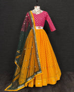 Yellow color lucknowi style lehenga choli for haldi function buy now - Joshindia