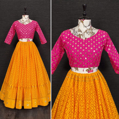 Yellow color lucknowi style lehenga choli for haldi function buy now
