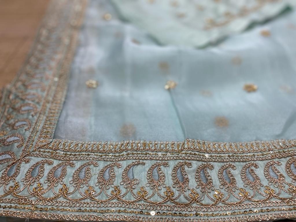Beautiful sky blue color organza silk saree at affordable price - Joshindia