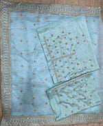 Beautiful sky blue color organza silk saree at affordable price - Joshindia