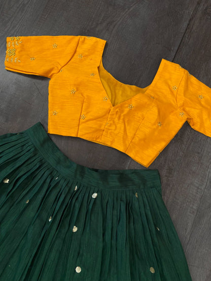 Green and yellow color designer lehenga choli at affordable price