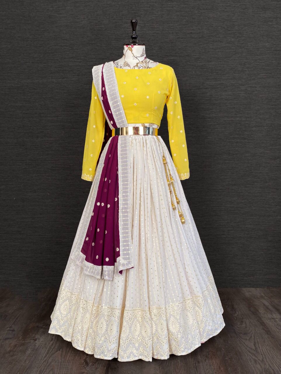 Stunning white color Lucknowilehenga choli buy now - Joshindia