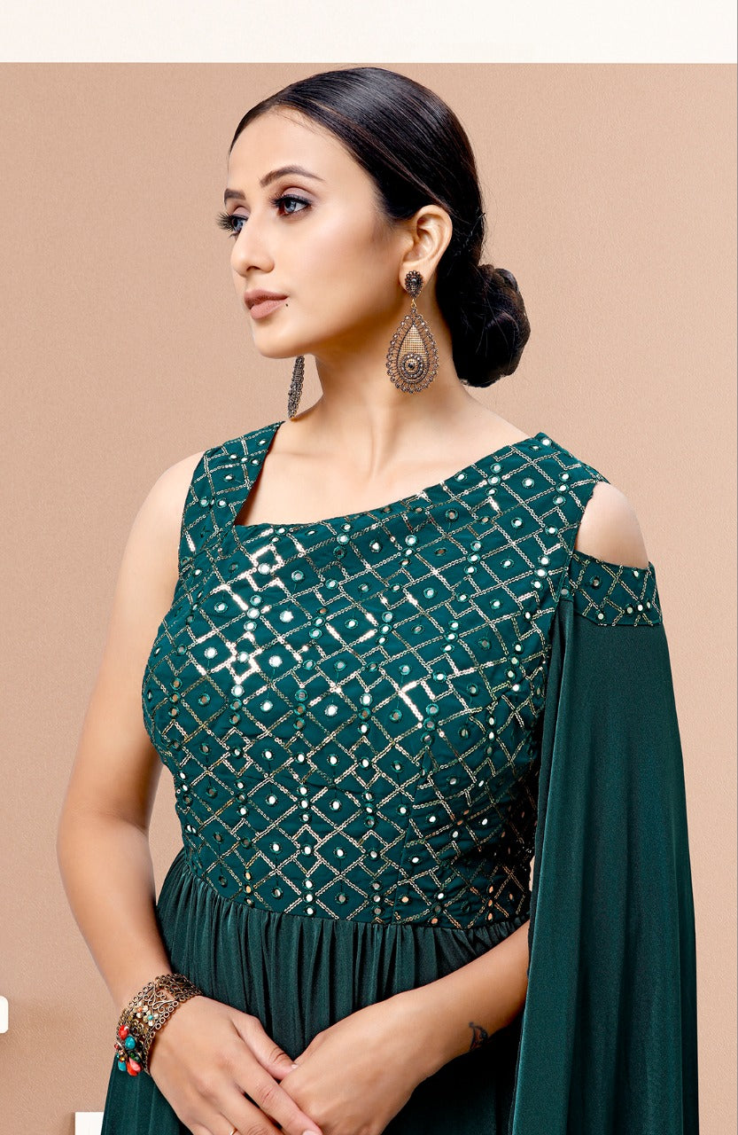 Green color ready to wear gown for wedding function buy online - Joshindia