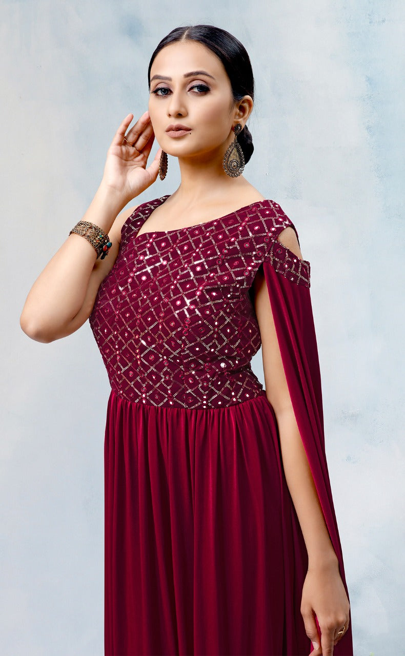 Maroon color designer gown for reception buy online