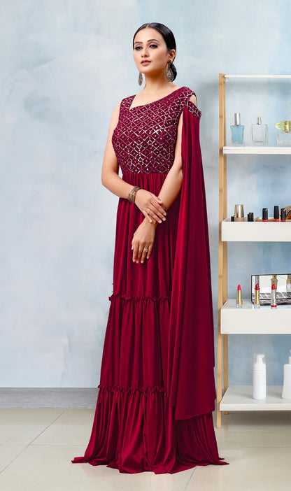 Maroon color designer gown for reception buy online