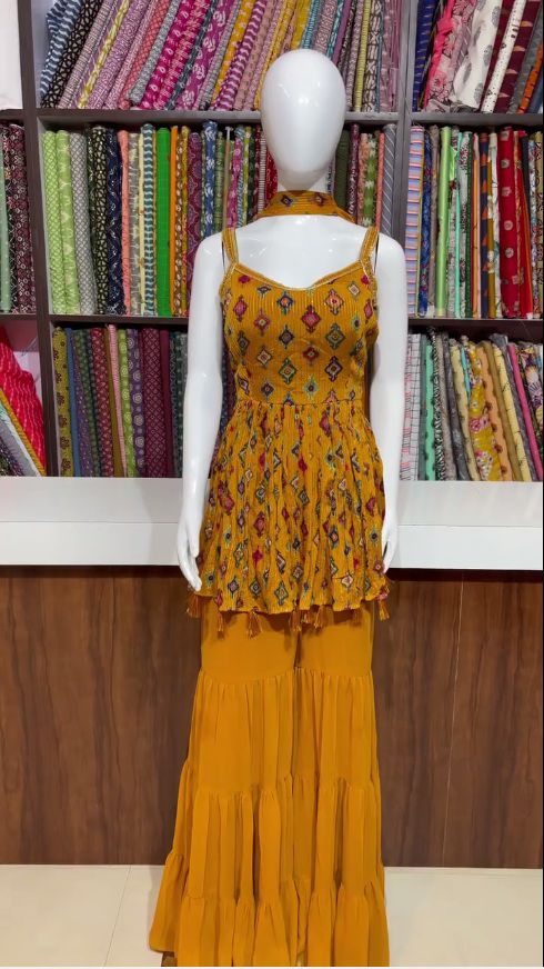 Orange color fancy sharara-suit buy now - Joshindia