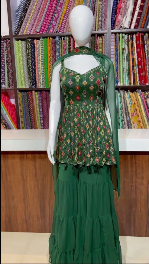 Green color fancy sharara-suit buy now online - Joshindia