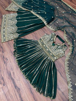 Green color designer look mirror plazo suit buy now - Joshindia