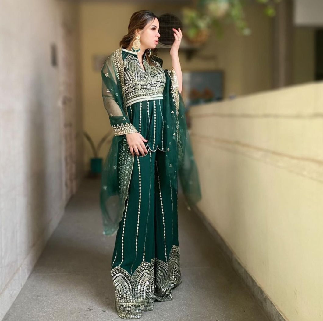 Green color designer look mirror plazo suit buy now Joshindia Green color designer look mirror plazo suit buy now Joshindia