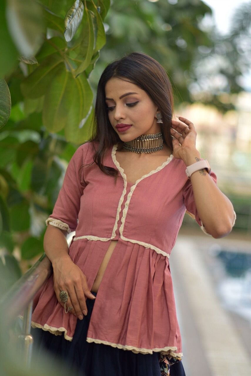 Exclusive Pure Cotton Lehenga With Peplum Style Top buy now - Joshindia