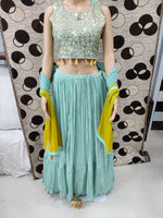 SKY BLUE RUFFLE LEHENGA CHOLI BUY NOW - Joshindia