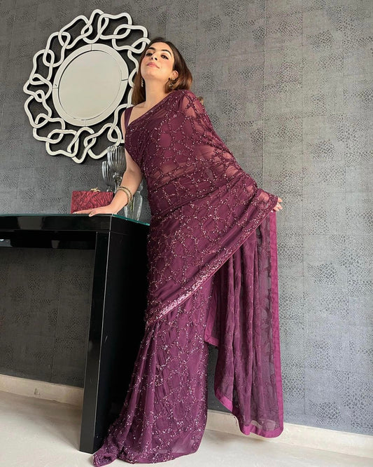 Beautiful Purple color sequence saree for partywear look