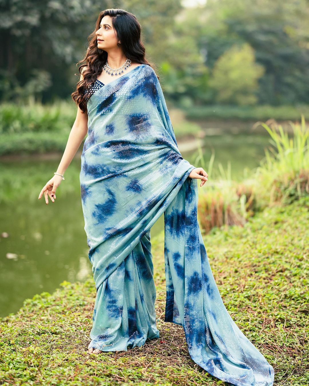 Heavy blue color sequins Work Saree buy now - Joshindia
