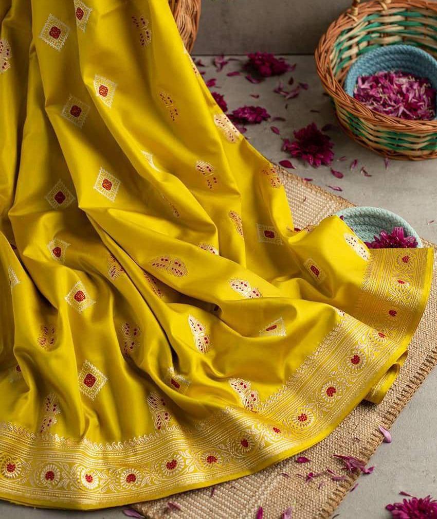 buy online yellow color silk saree - Joshindia