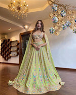 Trending green color designer mirror work lehenga choli buy now - Joshindia